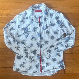 Carolina Herrera White and Blue Floral Blouse S